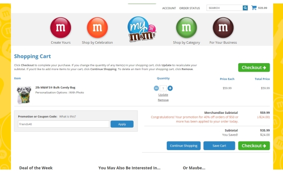 My M&Ms 滿$50 有6折