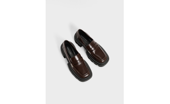Charles and Keith Perline 車線厚底樂福鞋 - 深咖啡