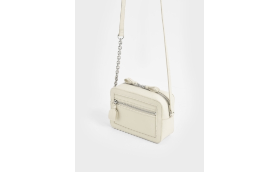 Charles and Keith 雙向拉鍊小方包 - 奶油色