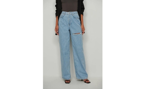 ​NA-KD Organic Wide Leg Thigh Detail Jeans
