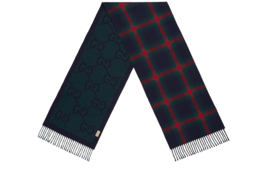 GUCCI Wool Reversible GG Tartan Scarf